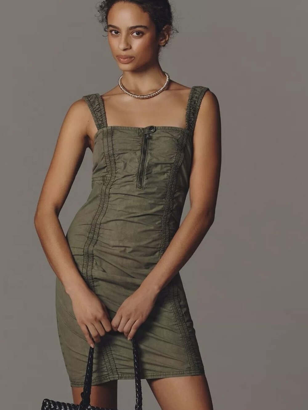 Anthropologie Olive Green Square-Neck Dress